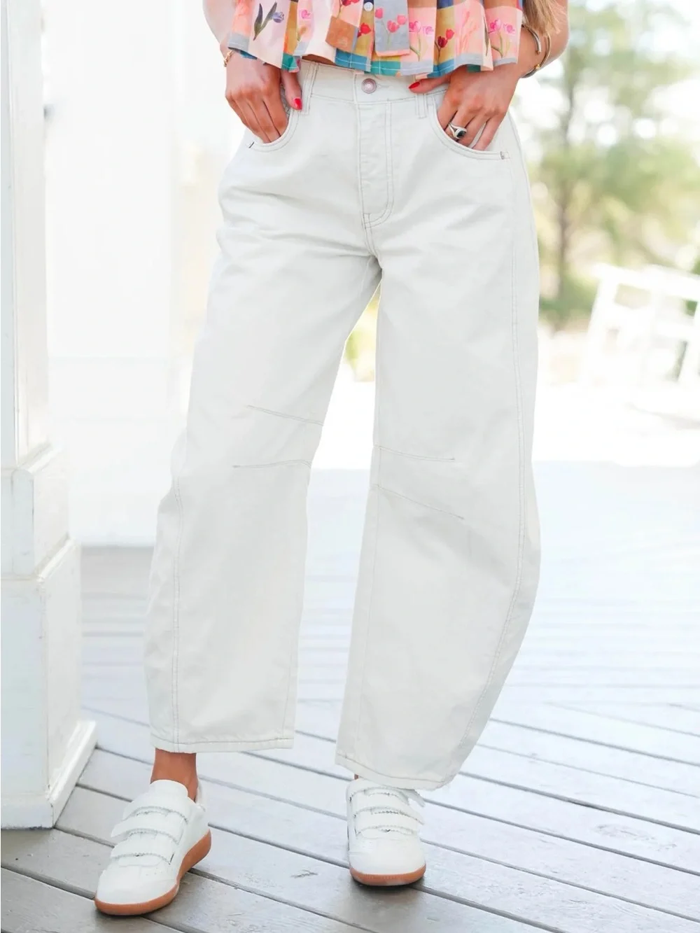 NWT Free People Good Luck Mid Rise Barrel Jeans - Optic White Size 25 Short